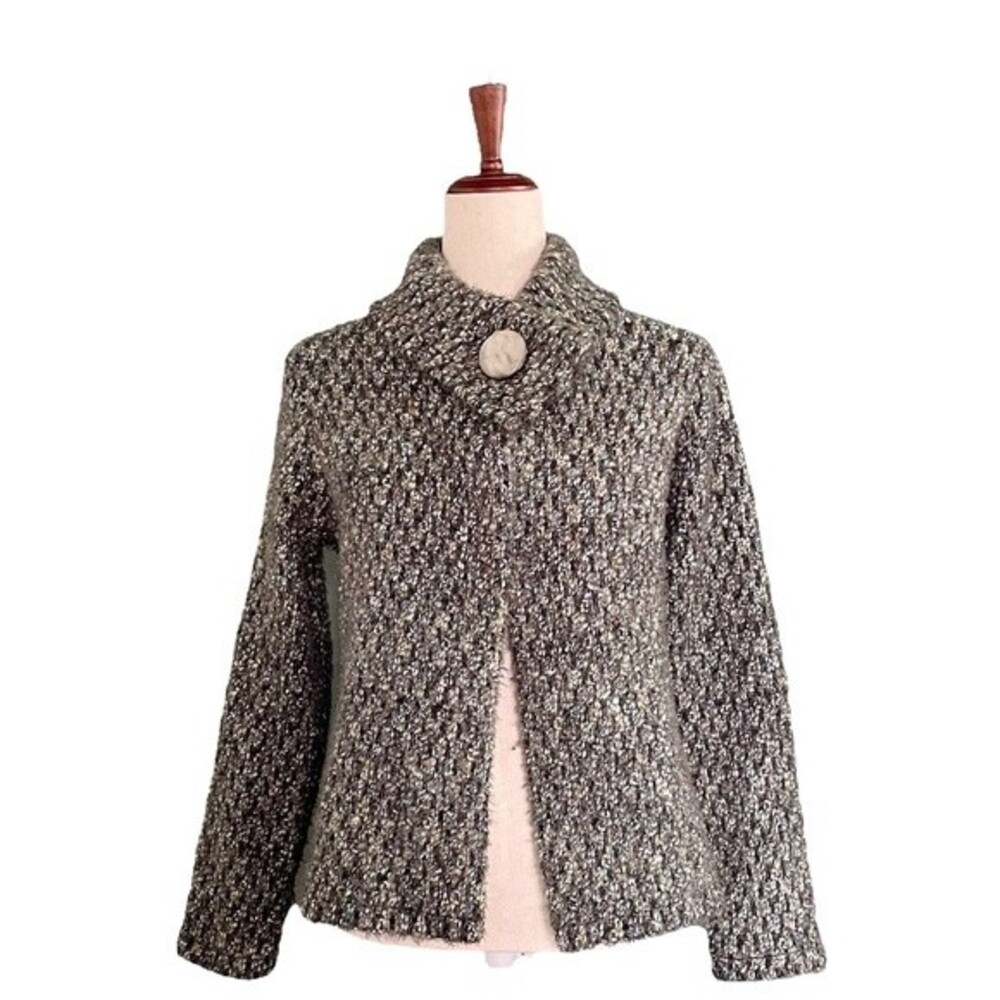Tweeds Y2K Retro Cardigan Chunky Knit Oversized Button Marled Olive Size Small